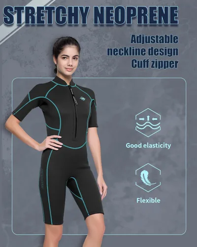 Miniatura 4 de Traje de neopreno corto para mujer, de 3 mm con cremallera frontal para buceo, snorkel, surf, natación
