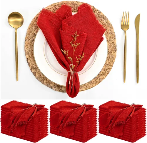 Miniatura 22 de Paquete de 12 servilletas de lino y algodón beige de 16 x 16 pulgadas, hechas a mano con flecos, servilletas de tela suave, lavables y rústicas