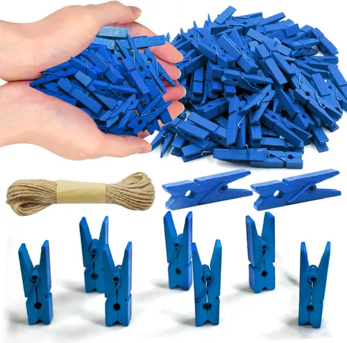 Miniatura 11 de Mini Pinzas de Ropa de 1.35 Pulgadas para Fotos, 100 Piezas con 32 Pies de Cordel de Yute, Mini Pinzas de Ropa para Manualidades, Pequeñas Pinzas
