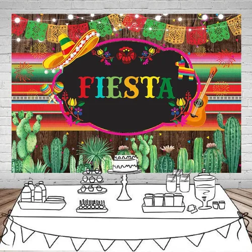 Miniatura 2 de Mocsicka Telón de fondo mexicano con temática de fiesta de madera rústica para decoración de fiesta de vinilo, cinco de mayo, cactus mexicano
