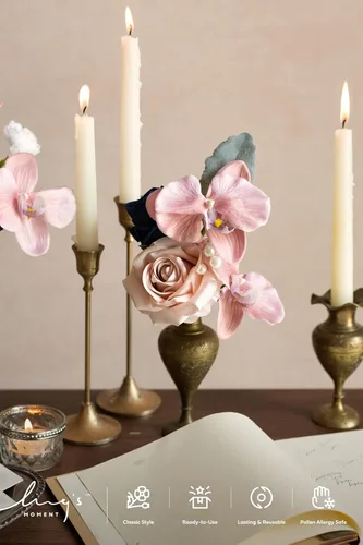 Miniatura 4 de Ling's moment Caja de flores falsas, tallos de vegetación artificiales artificiales, rosas de espuma, orquídea de seda, ranúnculo, flor fábica