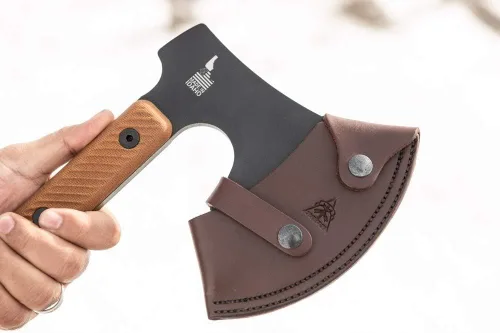 Miniatura 9 de TOPS Cuchillos Hacha de alto impacto Hacha de espiga completa - Acabado de revestimiento de tracción negro - Funda de cuero marrón