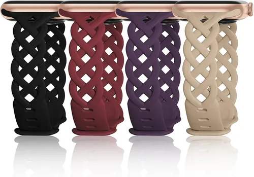 iWabcertoo - Bandas delgadas de silicona compatibles con Apple Watch de 40mm, 38mm, 41mm, 44mm, 45mm, 46mm, 49mm, 42mm, con encaje trenzado floral