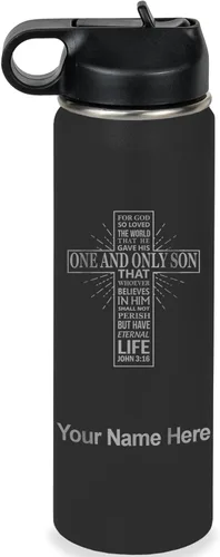Miniatura 40 de LaserGram Botella de agua personalizada, versículo bíblico John 3-16, acero inoxidable de doble pared aislada al vacío con popote superior, regalo
