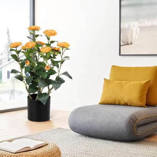 Miniatura 5 de Romantic Season 2FT Orange Artificial Camellia Tree 2Pack, Faux Camellia Plant Fake Potted Camellia Flower Tree for Modern Home Office Living Room