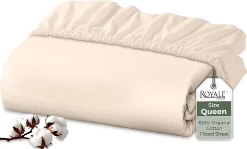 Miniatura 91 de Royale Linens Sábana bajera ajustable de algodón 100% orgánico - Tejido percal - Sábanas bajeras de bolsillo profundo súper suaves - Sábana elástica