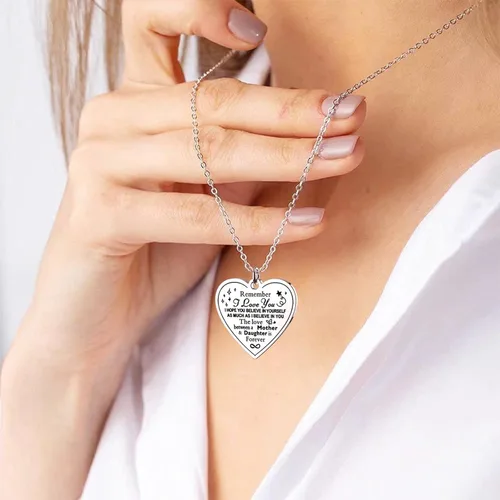 Miniatura 6 de Jewelady Collar con dije de corazón para hija de mamá papá, dije inspirador de Navidad, cumpleaños, graduación, San Valentín, regalos para mujeres