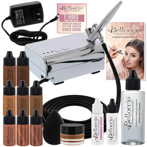 Miniatura 7 de Belloccio - Sistema de maquillaje profesional para aerógrafo de belleza con 4 tonos medianos de base en botellas de 1/4 onza – el kit incluye rubor