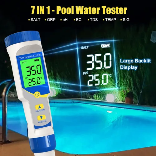Miniatura 3 de Medidor de sal de piscina pH y sal para piscina de agua salada, pH y salinidad, medidor digital 7 en 1 para piscinas, jacuzzis y spas de natación