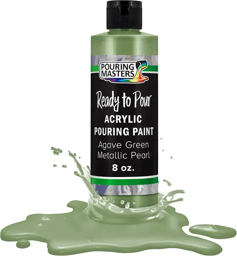 Pouring Masters Agave Green Metallic Pearl Pintura Acrílica Lista para Verter - Pintura acrílica líquida premezclada prémium de 8 onzas -