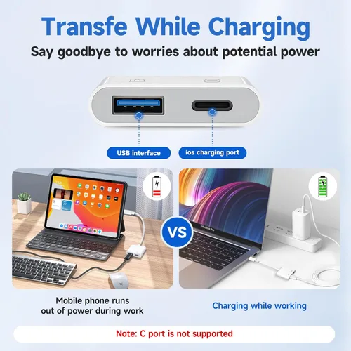 Miniatura 5 de [Certificado Apple MFi] Adaptador de cámara Lightning a USB 3.0 con puerto de carga, adaptador OTG de alta velocidad para iPhone iPad, compatible