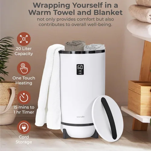 Miniatura 6 de SereneLife Calentador de toallas estilo cubo, calentador de manta portátil para spa y baño, gran capacidad, fragancia personalizable, apagado