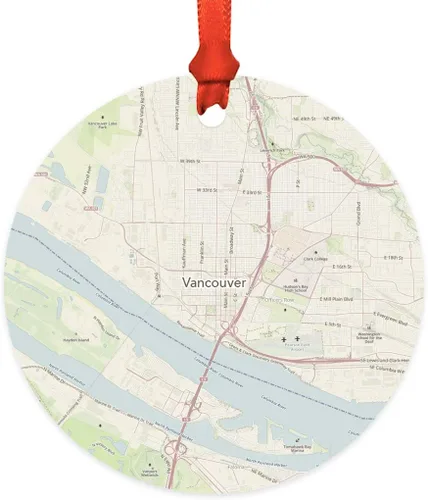 Miniatura 32 de Andaz Press Mapa de la ciudad de Estados Unidos redondo de madera natural MDF ornamento de Navidad, Akron, Ohio Vintage Mapa, 1 paquete, larga