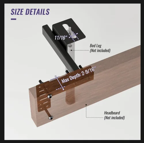 Miniatura 5 de Soportes ajustables para cabecero – Soportes de montaje en pared de metal para cabecero con kit de extensión de estribo para cama individual