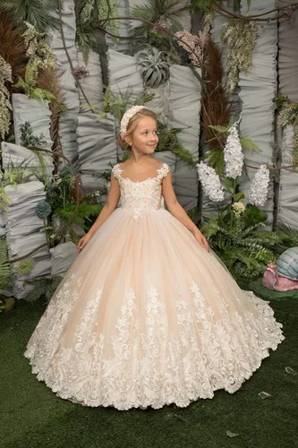 Miniatura 4 de Vestidos de Navidad para niña de las flores para boda, vestido de baile de encaje con cuentas de tul mini nu