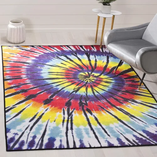 Miniatura 7 de SAFAVIEH Colección de pinceles de pintura para alfombras lavables, alfombra de 2 pies 2 pulgadas x 8 pies, fucsia y amarillo, antideslizante y fácil