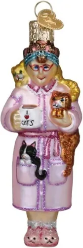Miniatura 11 de Old World Christmas Adorno de cristal soplado de gatito del Himalaya gris para árbol de Navidad, decoración navideña artesanal, colección de gatos