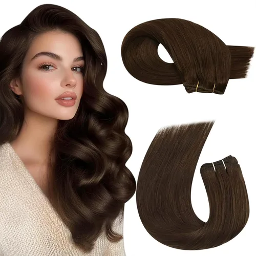Miniatura 54 de Moresoo - Extensiones de cabello humano real cosidas, Remy, lacio, doble trama, color negro jet, 14 pulgadas, 3.53 onzas