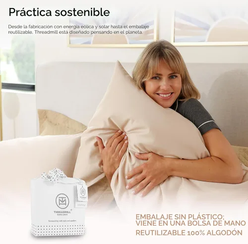 Miniatura 7 de Threadmill Sábanas de lujo de algodón Supima, sábanas de 100% algodón suaves de 1200 hilos de lujo para cama tamaño matrimonial, juego de 4 sábanas