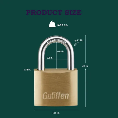 Miniatura 2 de Guliffen Candado de latón macizo con llave con 1-9/16 pulg. (40 mm) de ancho en el cuerpo del candado, candado con llave para cobertizos, unidad