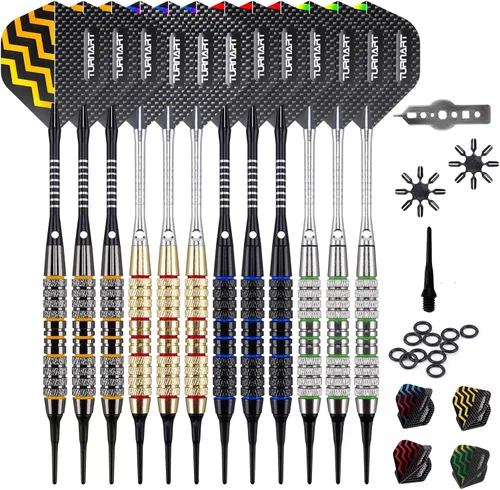Miniatura 8 de Turnart Juego de dardos con punta de plástico - Juego de dardos profesionales de punta suave para tablero electrónico de 12 piezas, 18 gramos con 50