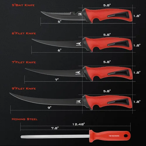 Miniatura 8 de KastKing Intimidator Cuchillo de filete con acero afilador, cuchillas de acero inoxidable alemán ultra afiladas G4116, mango antideslizante, funda