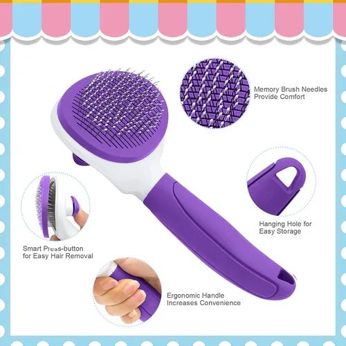 Miniatura 3 de Cepillos para gatos de interior, cepillo de perro para quitar con peine de metal para gatos, cepillo de pelo de mascotas autolimpiante con botón