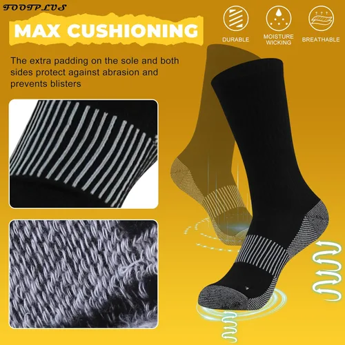 Miniatura 6 de FOOTPLUS Calcetines de compresión de cobre para senderismo, unisex, con suela acolchada y soporte de arco atlético, calcetines para correr