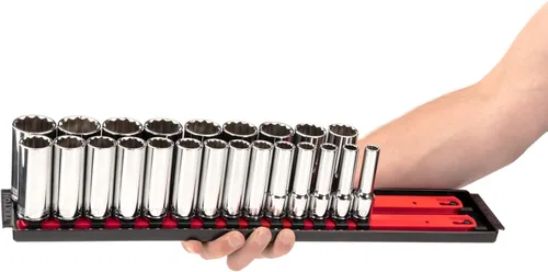 Miniatura 6 de TEKTON SHD92121 - Juego de llaves de vaso de 12 puntos con rieles y bandeja, 23 piezas (0.394-1.260 in)