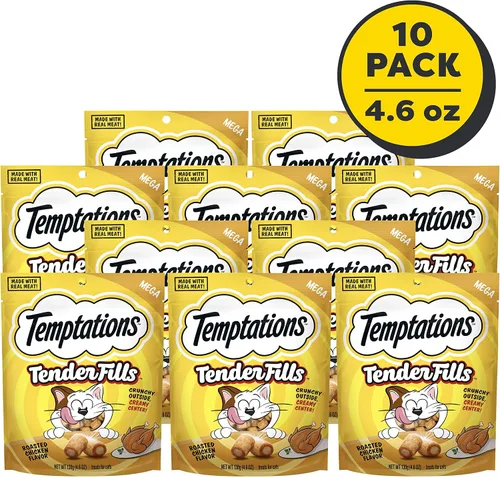 Miniatura 2 de Temptations Tender Fills - Golosinas crujientes y suaves para gatos adultos, sabor a pollo tostado, bolsa de 2.1 onzas (paquete de 12)