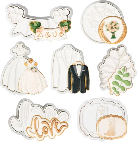 Miniatura 25 de Juego de 11 cortadores de galletas de amor con sello 3D de ácido poliláctico (PLA) para cocina, pastel, vestido de boda, formas de anillo de amor