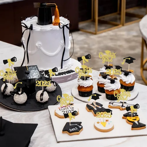 Miniatura 6 de 24 piezas 2025 decoraciones para cupcakes de graduación 2025 con purpurina contratos graduados diploma de graduación clase de 2025, selecciones