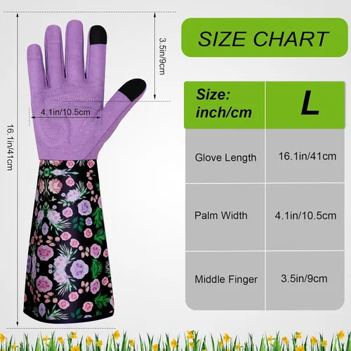 Miniatura 5 de Guantes largos de jardinería para mujer, guantes de cuero a prueba de espinas, guantes de trabajo transpirables para mujeres, patio, exteriores