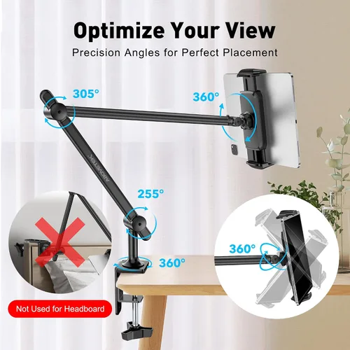 Miniatura 4 de AboveTEK Soporte para Tablet para Escritorio y Cama, Brazo de Aluminio para iPad con Abrazadera Giratoria de 360°, Soporte para Teléfono Ajustable