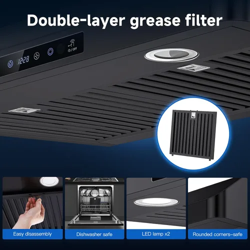Miniatura 7 de AMZCHEF Campana extractora debajo del gabinete de 30 pulgadas, campana de ventilación de estufa de cocina de acero inoxidable de 750 CFM, ventilador