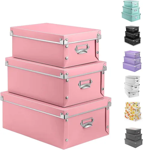 Miniatura 12 de XUCHUN Cajas de almacenamiento plegables de plástico con tapas, organizador decorativo para ropa, zapatos, oficina y recuerdos, diseño de anidación