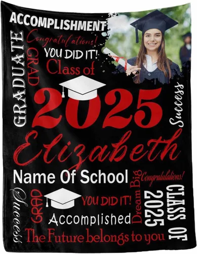 Miniatura 30 de MyPupSocks Manta personalizada de graduación 2025, clase de con nombre de la universidad, regalos personalizados, manta con texto para sobrina