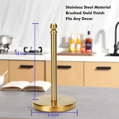 Miniatura 3 de Soporte de toallas de papel dorado para encimera, soporte de toallas de papel en pie para cocina y baño, con base pesada para operación con una mano