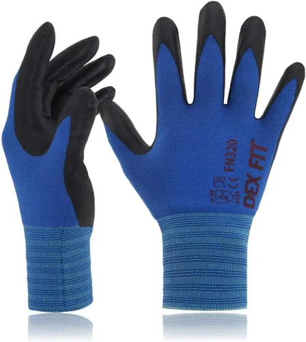 DEX FIT Guantes de trabajo de nitrilo de nailon prémium FN320, 3 pares, azules, unisex, 7 (S) – duraderos, transpirables y frescos, lavables a