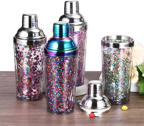 Miniatura 5 de uxcell Coctelera de plástico de 16 onzas con colador, botella mezcladora de vino de acero inoxidable para bar, fiesta, uso doméstico, mezclador