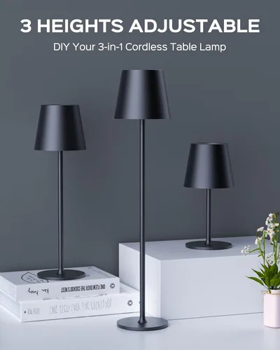 Miniatura 3 de JACKYLED Lámparas de mesa inalámbricas recargables, 3 alturas ajustables, funciona con batería de 5000 mAh, 3 colores de atenuación suave, lámpara