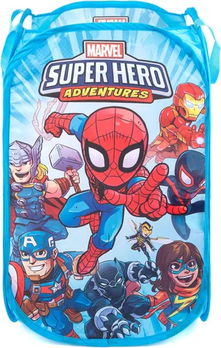 Jay Franco Marvel Super Hero Adventures Cesta Emergente - Cesta/Bolsa de Lavandería de Malla con Asas Duraderas - Presenta a Spiderman, Iron Man,