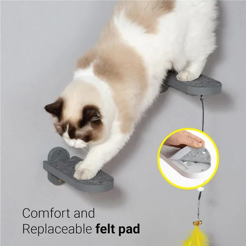Miniatura 2 de SVD.PET Escalones de pared para gatos (paquete de 2), escaleras para subir con almohadilla de fieltro reemplazable, estantes para gatos con juguete