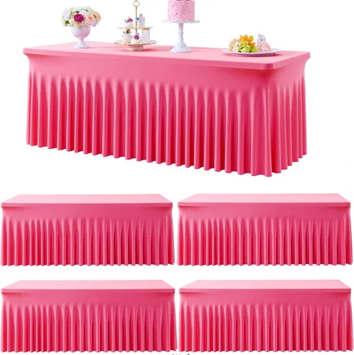 Miniatura 52 de Outpain - 4 paquetes de mantel de elastano de 6 pies para mesas plegables estándar - Mantel de mesa rosa bebé, protector de mesa para fiesta, boda