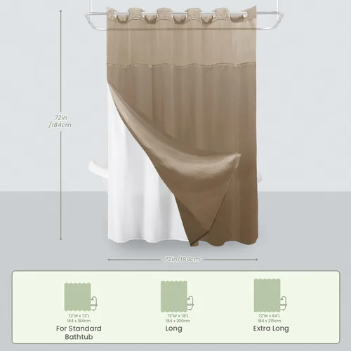 Miniatura 7 de Inhousolu - Cortina de ducha sin gancho con juego de forro de tela a presión, tejido waffle 230 GSM dobladillo con peso, impermeable y lavable