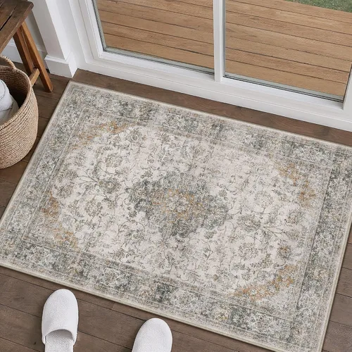 Miniatura 64 de HUGEAR 8x10 Alfombras lavables a máquina color marrón para pasillo, alfombra grande de área interior, alfombra de acento floral, alfombra de pelo