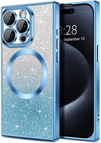 Miniatura 90 de Hython Funda para iPhone 13 Pro transparente con purpurina magnética [compatible con MagSafe] Protector completo de lente de cámara delgado