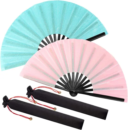 Miniatura 29 de Maitys Paquete de 2 ventiladores de mano plegables grandes de 13 pulgadas, ventiladores chinos de mano grandes para baile de línea, Tai Chi