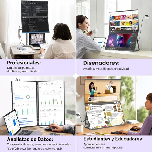 Miniatura 4 de InnoView Monitor portátil dual de 23.8 pulgadas 180Hz 2560 x 1440P 2K 100% sRGB - Diseño plegable y apilable con ajuste de pantalla de 315°