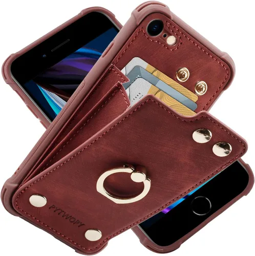 Miniatura 49 de Funda tipo cartera compatible con iPhone XR/10R con tarjetero de crédito, funda protectora de cuero a prueba de golpes compatible con anillo